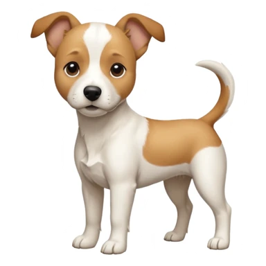 a full body facing front on of a buff white beagle cross jack russell terrier looking dog the size of a kelpie with light brown long ears resting on its face and a light brown patch above one eye and a large snout. the rest of the dog is completely white.  sticker