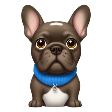 dark brown frenchie, blue collar and fleece sticker