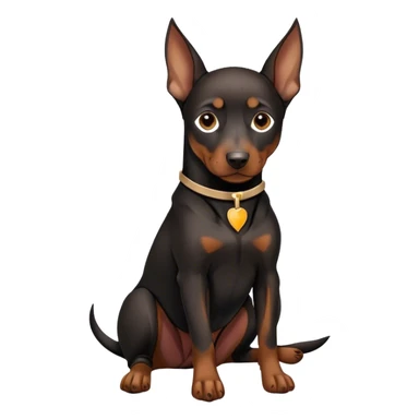 Black Miniature Doberman with cropped ears, sitting in a brown martini sticker