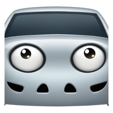 Cartoon emoji-style car with teardrop-shaped headlights and sad eyes on the windshield. sticker