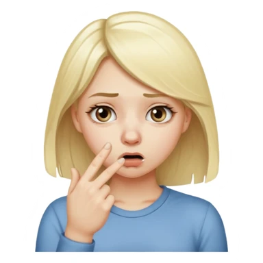 white blonde girl holding her nose with her index finger and thumb because something stinks  sticker