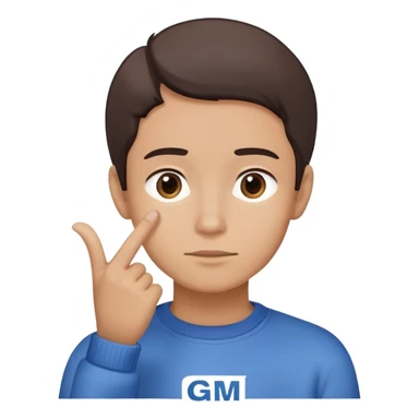I want to create an emoji with a face that embodies the atmosphere of General Motors. The emoji should be wearing a blue jumper with the GM logo and have a thoughtful expression and gesture. sticker