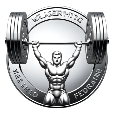 An emblem representing the World Weightlifting Federation with a stylized barbell and global elements. Bold text and clean lines symbolize strength, unity, and competition. Modern, dynamic design with a transparent background. sticker