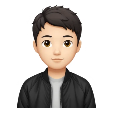 Cute Asian guy wavy short hair, dressed cool in black bomber jacket, demure but with a smirk  sticker