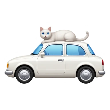 Please create a small emoji the size of 🚗 featuring a pure white cat with short tail with blue eyes on a white saloon car viewed from side. Again it is necessary that the emoji must be extremely small, much smaller than a standard sized sticker. sticker