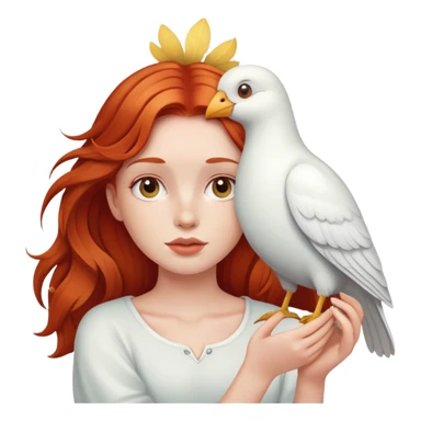 Redheaded girl holding a white bird sticker