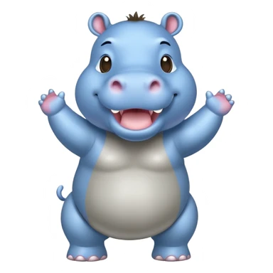 a cute cheering happy hippo with blue Skin Color  sticker