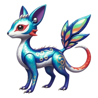 Shiny Colorful Tropical Futuristic Oriental Painted Asian Vernid-Trico-Meloetta-Latias-Koraidon-Peppercat-Protogen-Pokémon-Digimon-Fakémon-fusion-hybrid-creature sticker