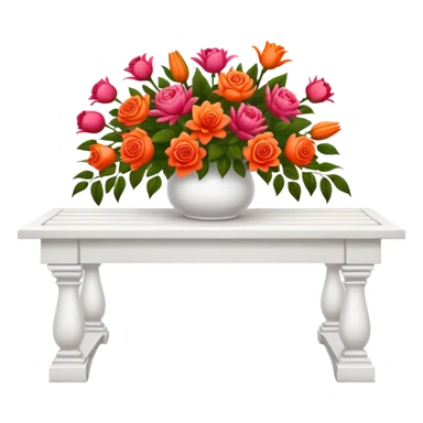 White benches with a romantic lush warm-colored flower vase on top of table sticker