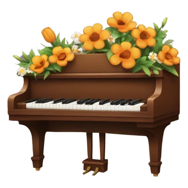 a brown piano with flowers on it on fire sticker