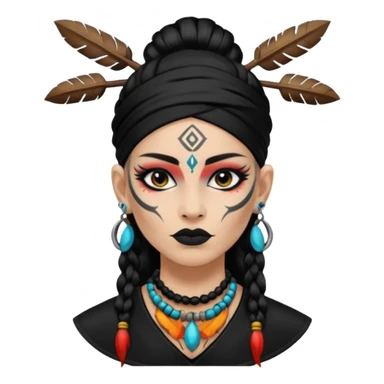 white shaman woman black clothes black accesories face tattoos sticker