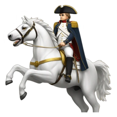 serious angry napoleon on white horse hold a golden eagle sticker