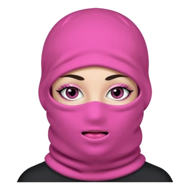 baggy stylish 3 hole balaclava pink in colour with girly eyes showing through the eye holes of the balaclava with beautiful eyelashes on  sticker