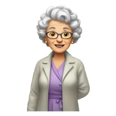 “An elderly woman with curlers in her hair, wearing a housecoat, standing in a cozy home setting.” sticker
