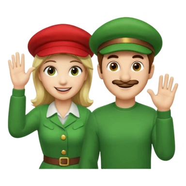 blonde female Luigi (with the Luigi green hat) and a normal brown hair male Mario with the red hat. They are friends! Maybe highfiving or just smiling sticker