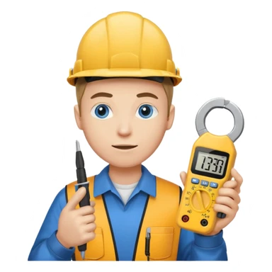 La tercera imagen pero ojos azules, y que lleve en manos una pinza amperimetrica sticker