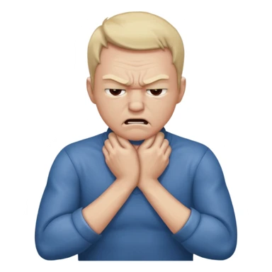 Grabbing throat with hands and looking angry with arms crossed and under chin, grabbing neck sticker