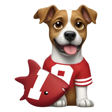 Dog with a shark fin wearing Nebraska Cornhusker jersey  sticker