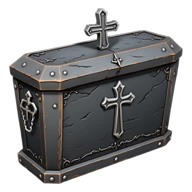 Small iron coffin with engraved cross, dark gothic sticker