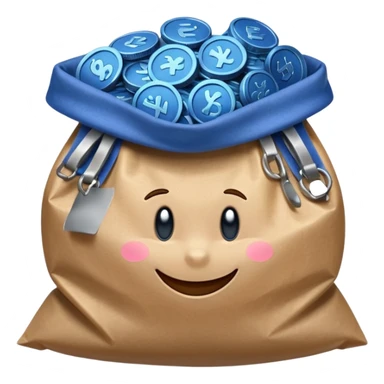 blue coins inside a brown bag  sticker