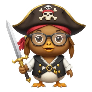 chick animal with glasses, pirate sticker
