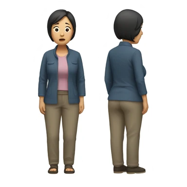 middle aged asian woman sad standing full body sticker