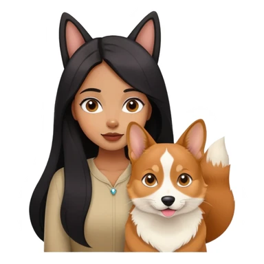 The black long hair girl with a corgi and a Abyssinian cat sticker