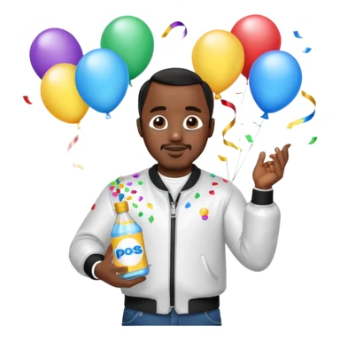 Diddy holding baby oil at a party with balloons and confetti and banners sticker