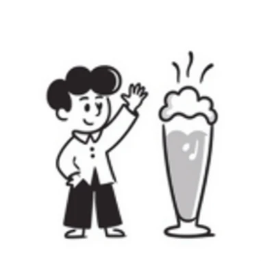 hand-drawn doodle of a beer glass and a friendly waving character, simple and playful sticker