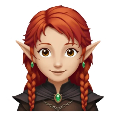 Bruxa meio elfa, ruivo forte (acobreado puxado pro castanho escuro) olhos escuros, e sorrindo 🧝🏻‍♀️ nesaa pegada desse emoji ai, e branca não muito branca tbm sticker