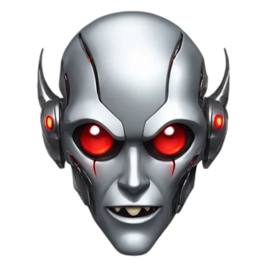 Cyber futuristic silver vampire robot face  red eyes, long ears and vampire fangs sticker