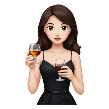 Beautiful woman in 1950’s woman fashion look, black dress, long dark brown hair, whisky with ice sticker