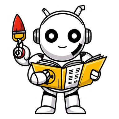 A shiny metal robot man with a circular chest plate divided into four segments, each featuring an art symbol: paintbrush, musical note, drama masks, and book sticker