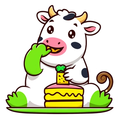 Cow with a frog eating cake on its head sticker