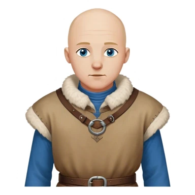 medieval outfit worn by a DnD themed fantasy character. basic rough-spun tunic with a fur-lined collar and a leather strap across the chest. clothes only above the waist. The clothes full waist. The character's haven't arms. character is bald, blue eyes, white-skinned man. sticker
