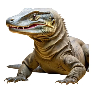 Cinematic Realistic Cute Yawning Komodo Dragon Portrait Emoji, Head tilted slightly with a dramatic, wide-open yawn, showcasing a soft, rugged scaled hide with subtly drooping features and half-closed, drowsy eyes rendered in authentic detail, high shine, relaxed yet expressive, styled with a dash of natural desert charm, soft glowing outline, capturing the essence of a sleepy yet affectionate Komodo dragon that appears ready to stretch out for a deep, restful nap! sticker