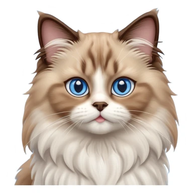 cinematic-adorable-big-eyed-fluffy-brown ragdoll-cat-portrait-emoji,-head-tilted-playfully-with-a-sweet-expression,-fluffy-white and brown-fur,-simplified-yet-irresistibly-cute-features-with-large,-expression, blue eyed ragdoll cat sticker