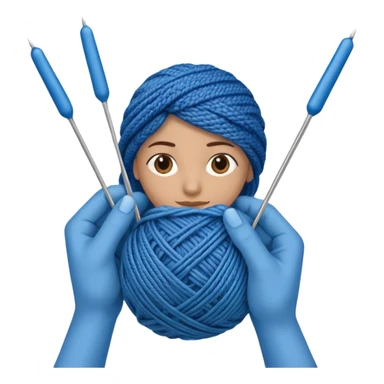 hands holding 2 knitting needles (1 on the right hand and another one on the left hand) with a ball of knitting thread (without a person's face) sticker