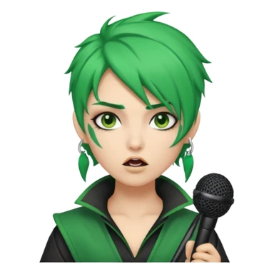 green haired, warrior makeup, holding microphone, singing sticker
