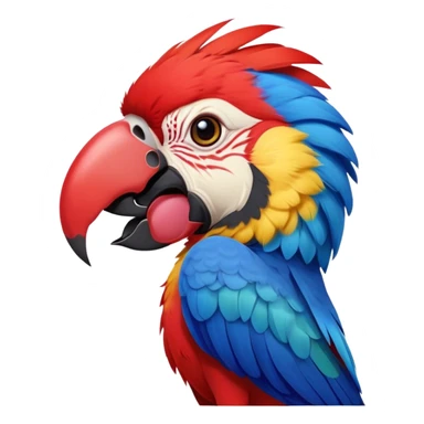 Cinematic Realistic Cute Yawning Macaw Portrait Emoji, Head tilted slightly with a dramatic, wide-open yawn, showcasing a soft, downy arrangement of vivid scarlet and blue feathers with gently drooping features and half-closed, drowsy eyes, rendered with lifelike feather detail and natural lighting, high shine, relaxed yet expressive, styled with a dash of tropical whimsy, soft glowing outline, capturing the essence of a sleepy yet affectionate macaw that appears ready to rest its wings in a quiet, enchanted moment! sticker