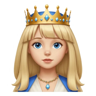 simple Blonde girl with bangs, long straight seductive hair and blue eyes, and a simple crown. giving cockerspaniel energy head only sticker