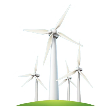 A simple emoji icon of a modern wind turbine, tall white tower with three long blades, minimalistic flat design, clean vector style, centered, white background, smartphone emoji style. sticker