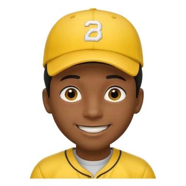 A man with dark skin tone, wearing a bright yellow baseball cap, short black hair mostly covered by the cap, large brown eyes, and a wide smile. sticker