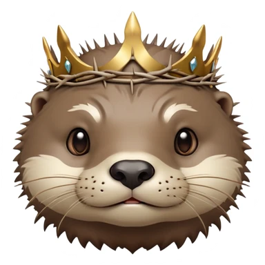 really cute confused otter face in three-quarter profile with simple thorny stem wrapped horizontally around its forehead like Jesus Christ's Crown of thorns, no crown shape on top, just thin spiky branches circling the forehead sticker
