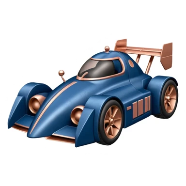  Space-weathered/Carbonized Metallic dark blue and rosegold-accented  racing car for furry-faced  evil alien scary robot teddy bear with rear spoiler (Star Wars style) sticker