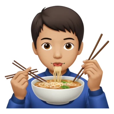 can you generate me a avatar of a male eating a bowl of pho? make it more anime. Make the person slurping on the noodles. only one pair of chopsticks sticker