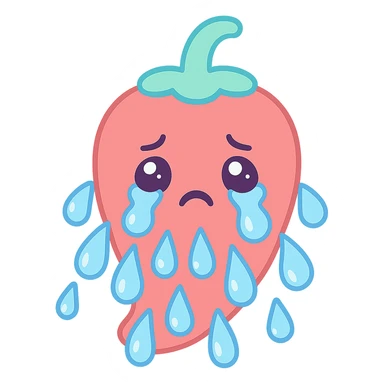 Add more large blue tears to the crying chili pepper, keep the background transparent. The style should resemble the original chili pepper crying illustration with transparent background. sticker