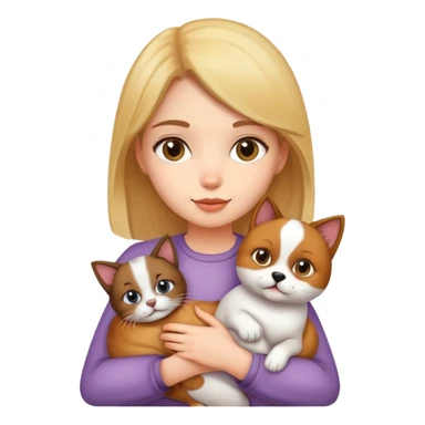 Girl holding a cat and a dog sticker