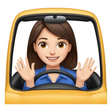 Brunette woman driving car. Happy face confidence  sticker