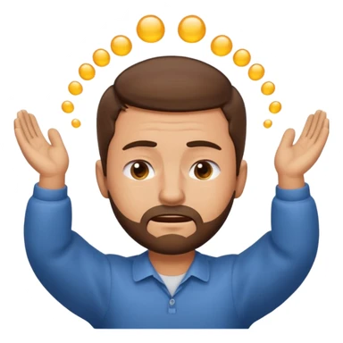 Emoji of a frustrated man with short brown hair hair and a short beard, eyes tightly closed and eyebrows furrowed.
Both hands raised near his head in frustration, clean rounded emoji style, soft gradients, plain background. sticker
